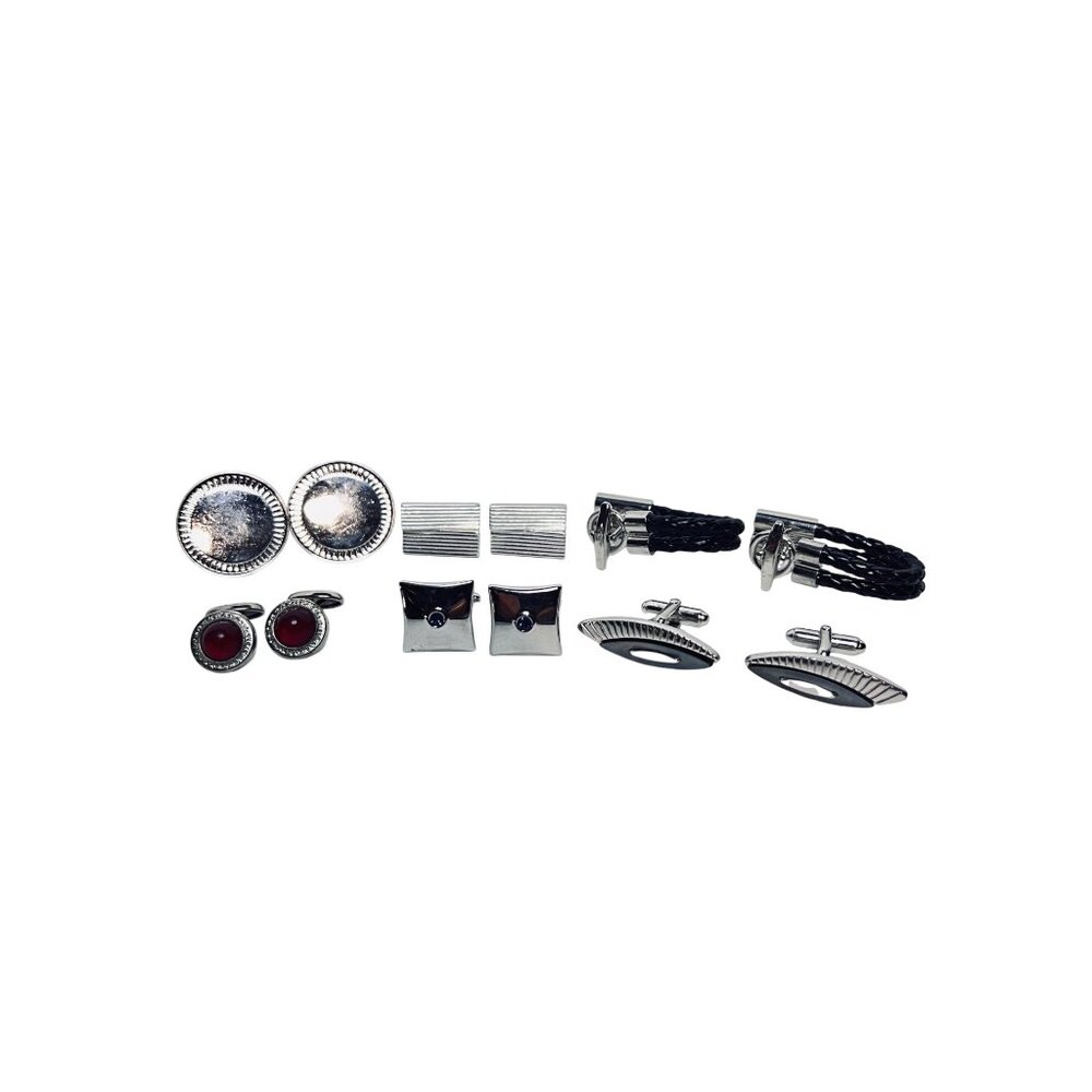 Lot Of 6 Silver Tone Cufflinks With Classic & Modern Designs (6141)